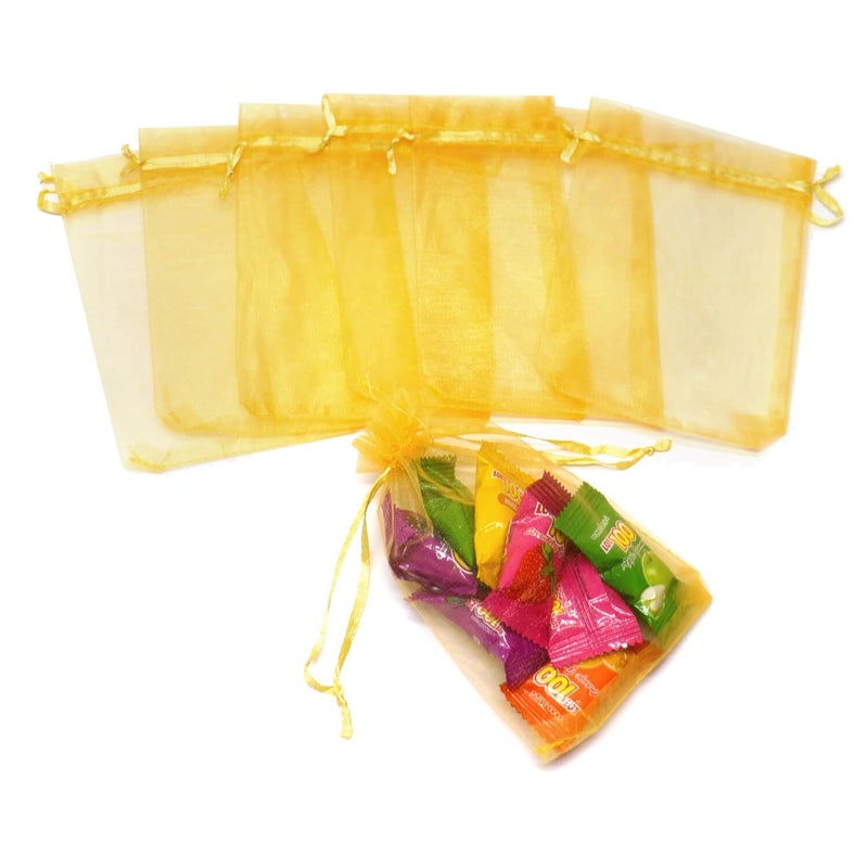 Bezall 50Pcs Golden Organza Bags 3x4 Inch, Small Mesh Bags Drawstring Jewelry Gift Bags, Wedding Party Favor Candy Pouches - Image 4